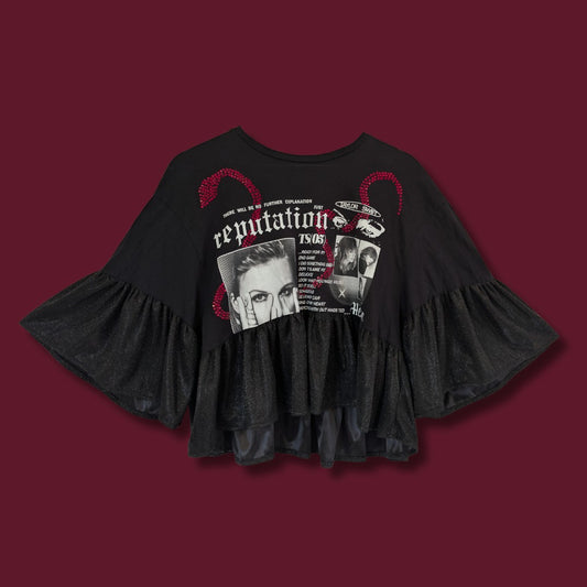 Taylor Swift Reputation - Diamonte & Black Glittery Smock Top (L)