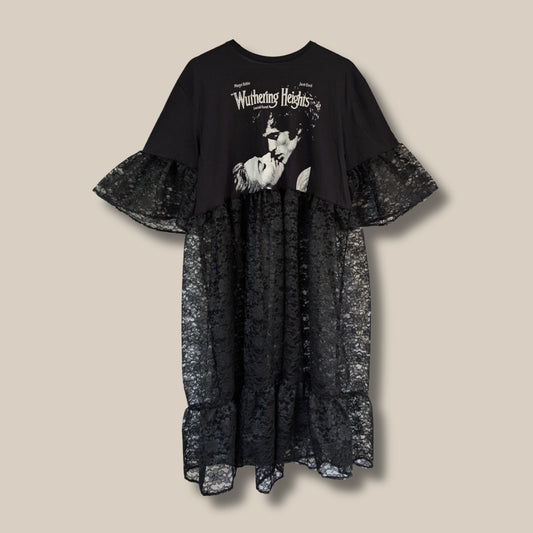 Wuthering Heights - Maxi Black Lace Print Smock Dress (XL)
