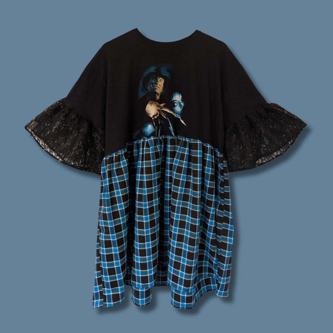 Nightmare on Elm Street - Blue Tartan / Lace Sleeve Smock Dress (3XL)