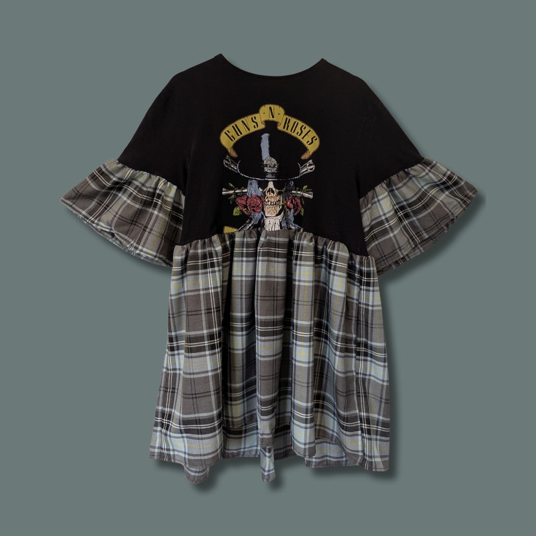 Guns n' Roses - Grey & Pale Blue Tartan Smock Dress (L)