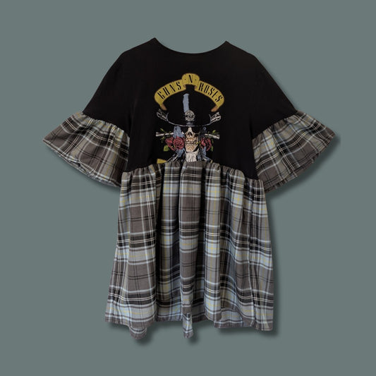 Guns n' Roses - Grey & Pale Blue Tartan Smock Dress (L)
