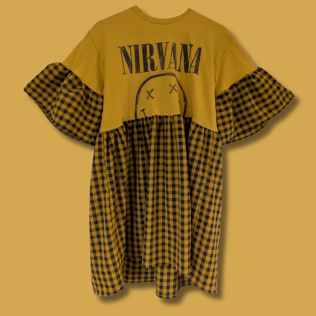 Nirvana - Black & Yellow Gingham Smock Dress (M)