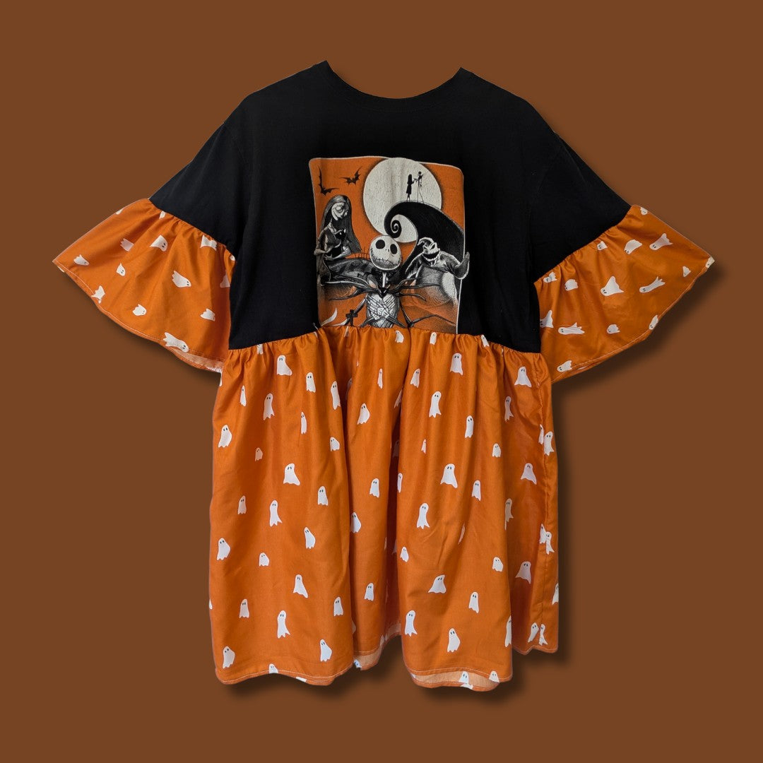 Nightmare Before Christmas - Orange Ghost Print Smock Dress (L)