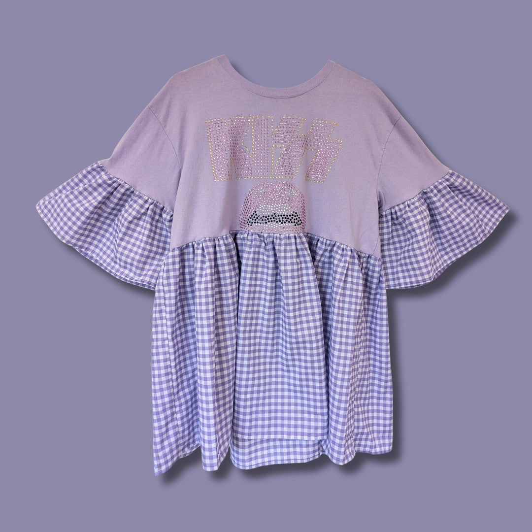 KISS - Diamante Lilac Gingham Print Smock Dress (L)