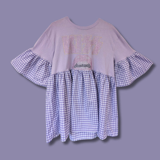 KISS - Diamante Lilac Gingham Print Smock Dress (L)