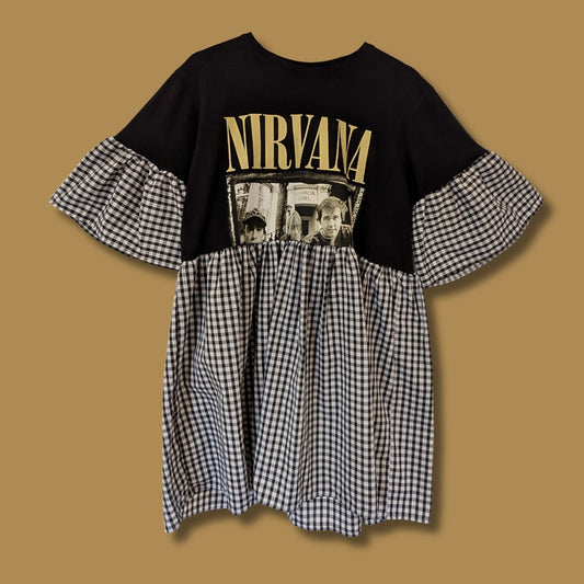 Nirvana - Black and White Gingham Smock Dress (L)