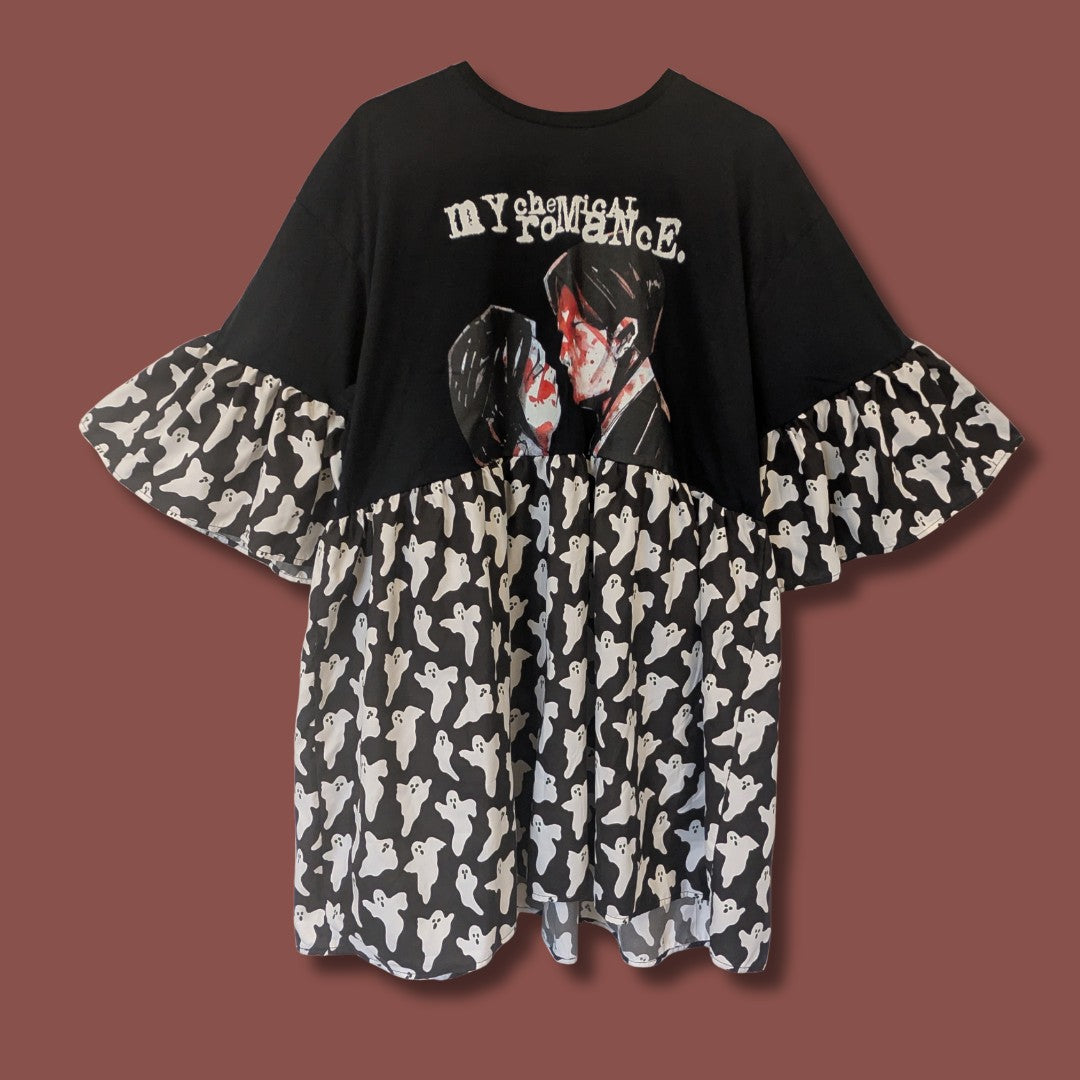 My Chemical Romance - Black & White Ghost Print Smock Dress (XL)