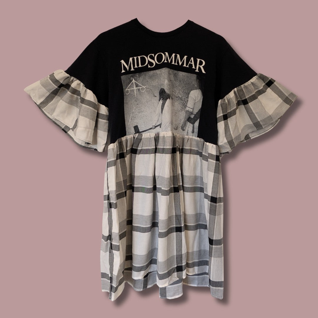 Midsommar - White & Grey Tartan Smock Dress (S)