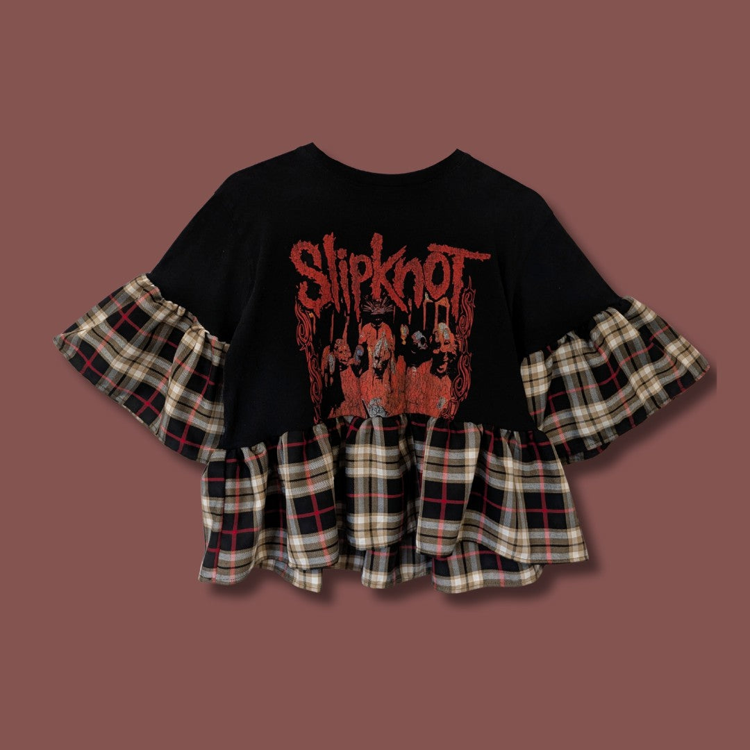 Slipknot - Cream & Red Tartan Smock Top (L)