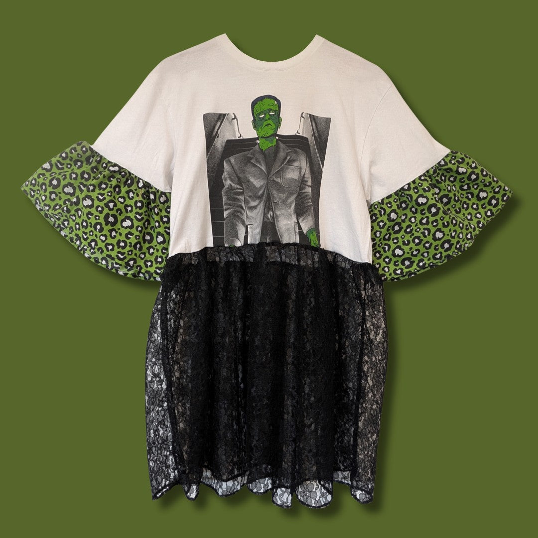 Frankenstein - Green Leopard & Lace Smock Dress (S/M)