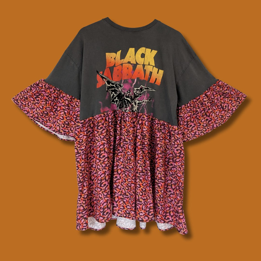 Black Sabbath - Pink & Orange Leopard Print Smock Dress (L)