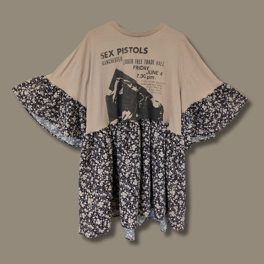 Sex Pistols - Black & Cream Floral Print Smock Dress (2XL)