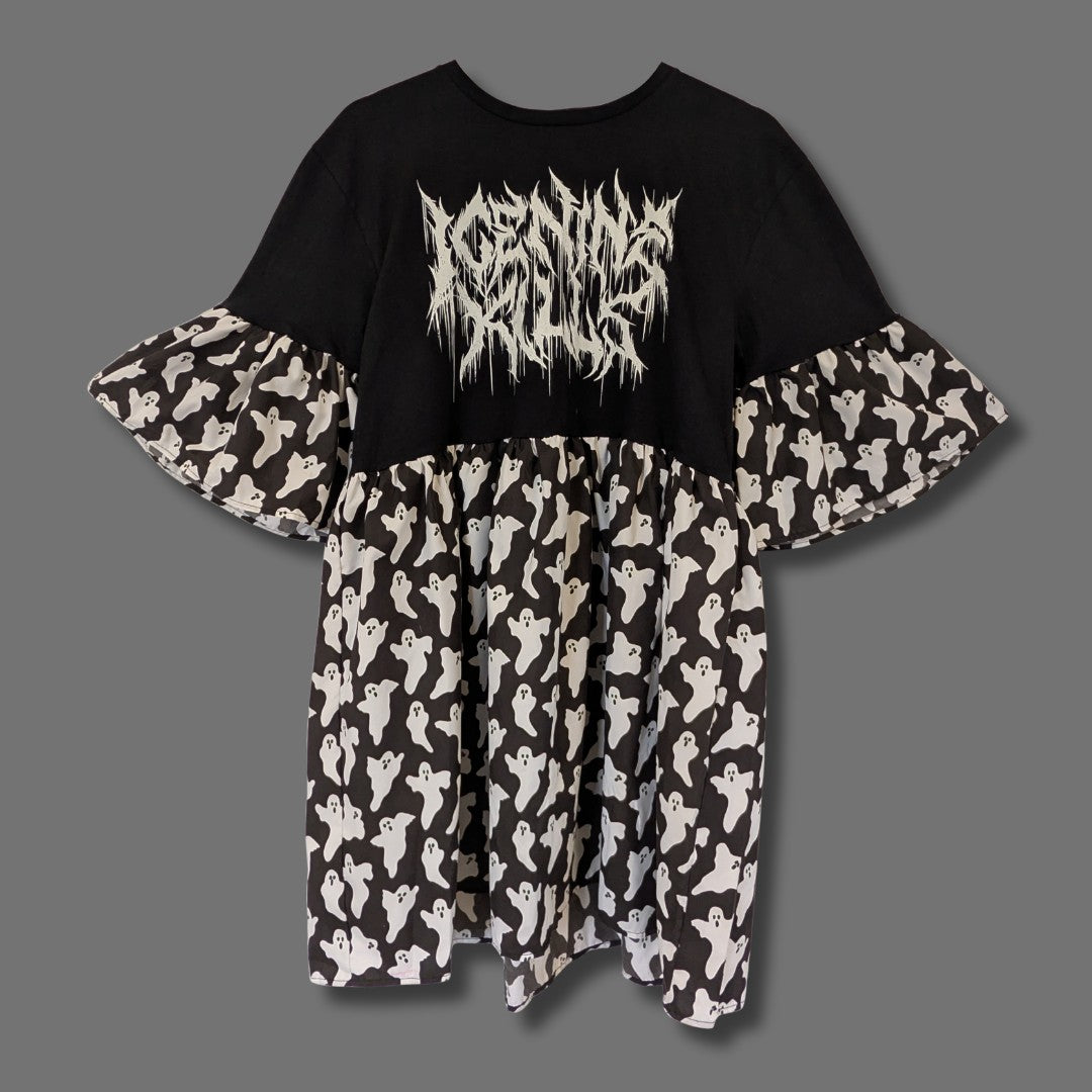 Ice Nine Kills - Black & White Ghost Print Smock Dress (M)