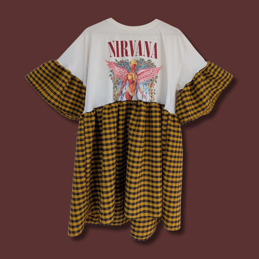 Nirvana - Yellow & Black Gingham Smock Dress (XL)