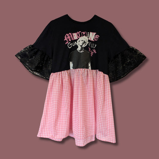 Machine Gun Kelly - Pink Gingham & Contrast Lace Smock Dress (M)