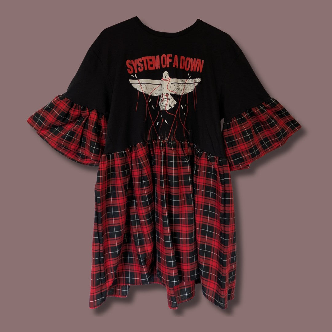 System of a Down - Black & Red Tartan Smock Dress (L)