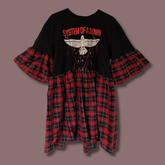 System of a Down - Black & Red Tartan Smock Dress (L)