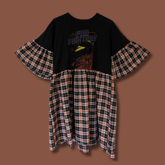Foo Fighters - Orange & Blue Tartan Smock Dress (L)