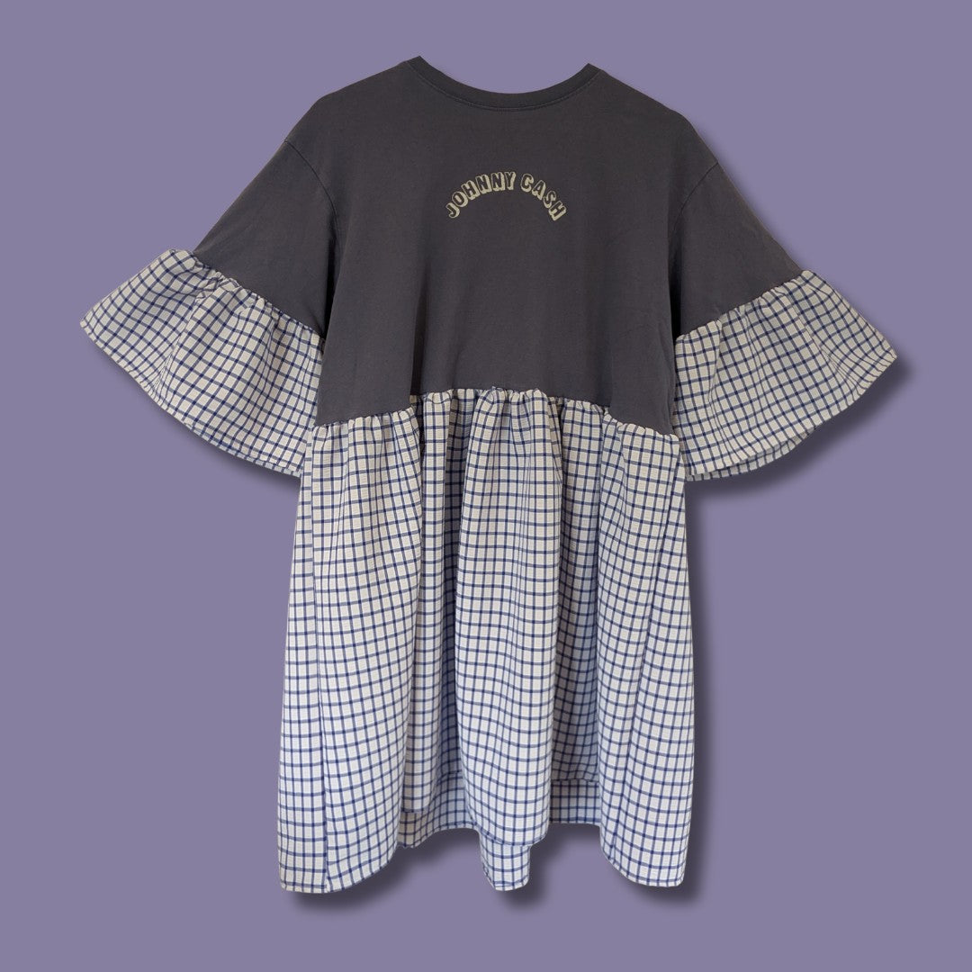 Johnny Cash - White & Blue Checked Smock Dress (L)