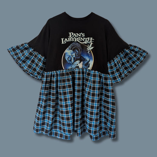 Pans Labyrinth - Black & Blue Tartan Smock Dress (L)