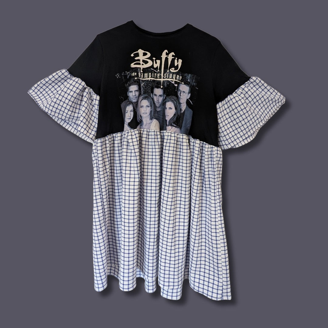 Buffy the Vampire Slayer - Blue & White Grid Print Smock Dress (L)