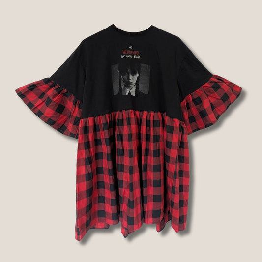 Wednesday Addams - Black & Red Check Smock Dress (L)