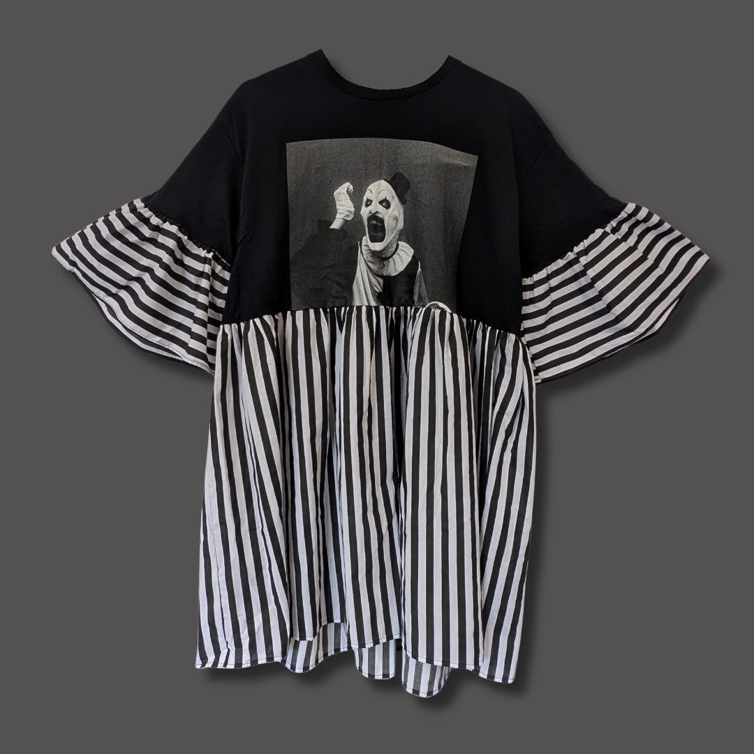 Art The Clown - Black & White Stripe Print Smock Dress (L)