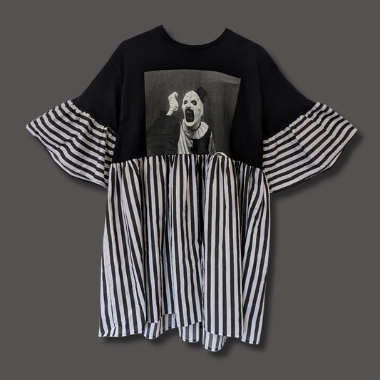 Art The Clown - Black & White Stripe Print Smock Dress (L)