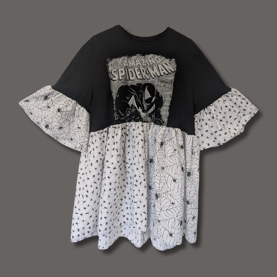 Spiderman - White & Black Spider Print Smock Dress (XL-3XL)