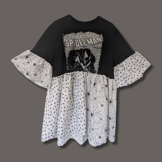 Spiderman - White & Black Spider Print Smock Dress (XL-3XL)