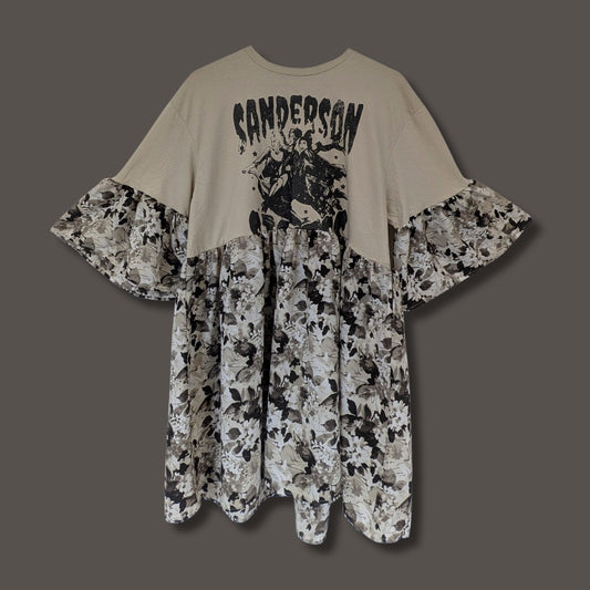 Hocus Pocus - Grey Floral Watercolour Print Smock Dress (L/XL)