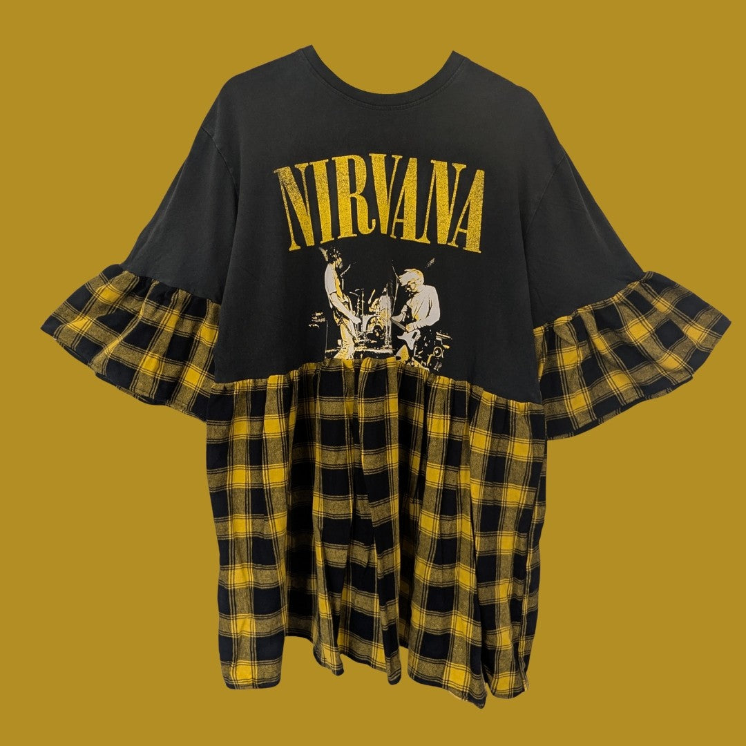Nirvana - Black & Yellow Tartan Smock Dress (XL)