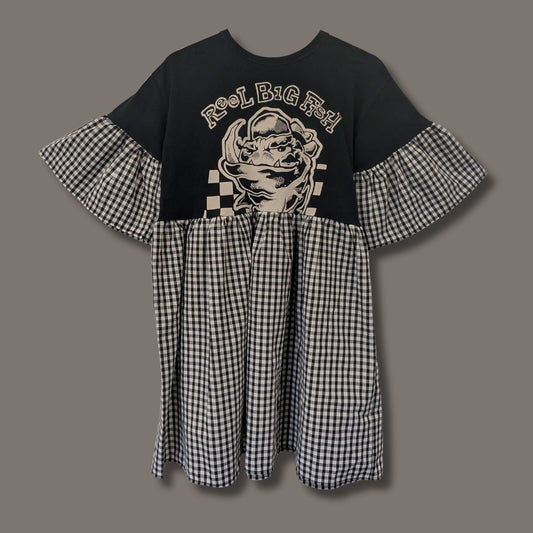 Reel Big Fish - Black & White Gingham Smock Dress (M)