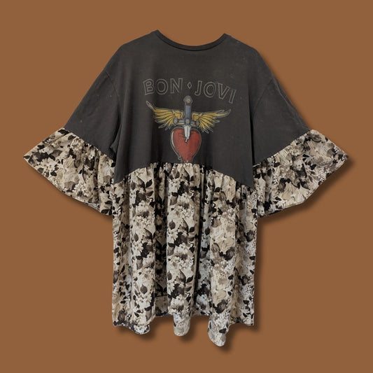 Bon Jovi - Grey Floral Print Smock Dress (3XL/4XL)