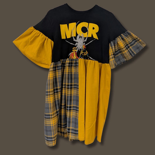 My Chemical Romance - Grey & Yellow Tartan Split Smock Dress (M)