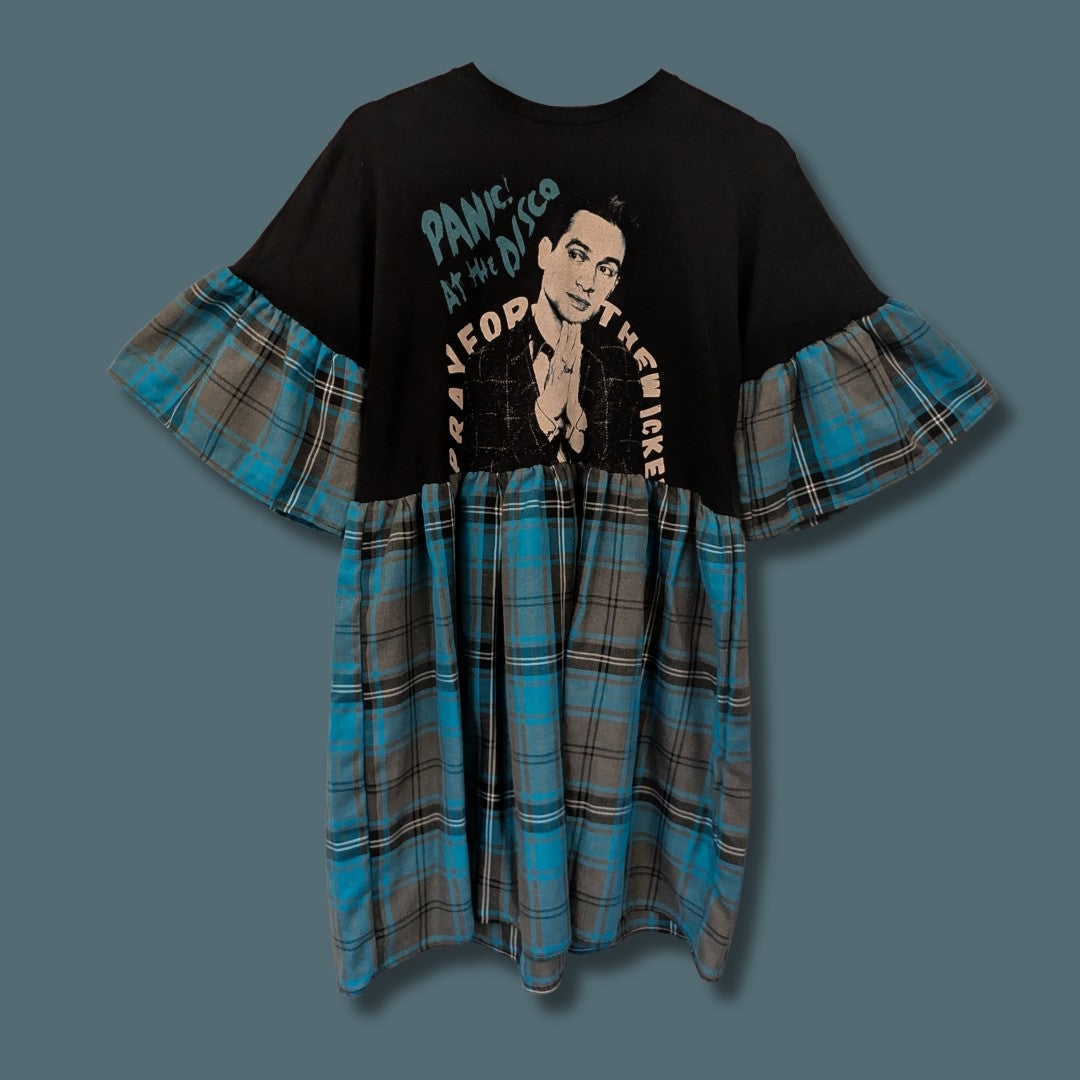 Panic at the Disco - Grey & Turquoise Tartan Smock Dress (M)