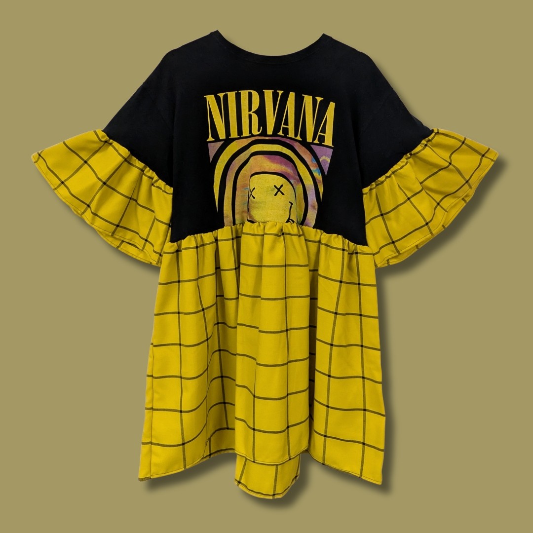 Nirvana - Black & Yellow Tartan Smock Dress (L)