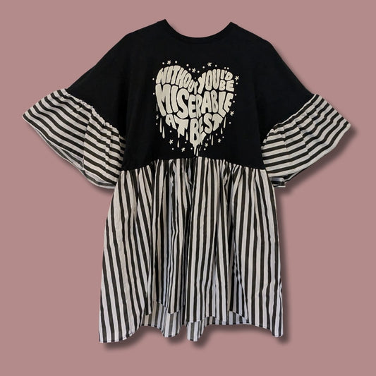 Mayday Parade - Black & White Stripe Smock Dress (M)