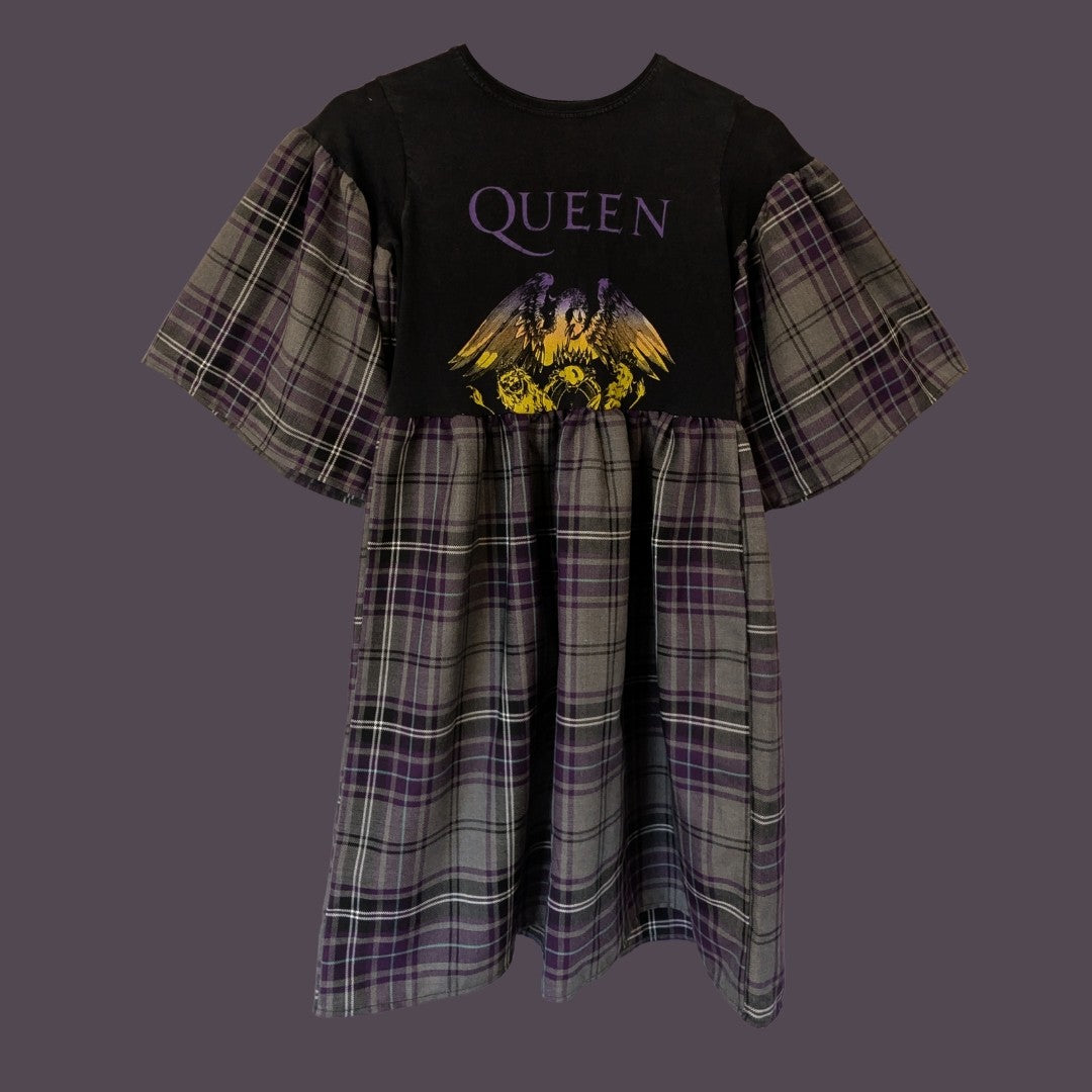 Queen - Purple & Grey Tartan Smock Dress (XS)