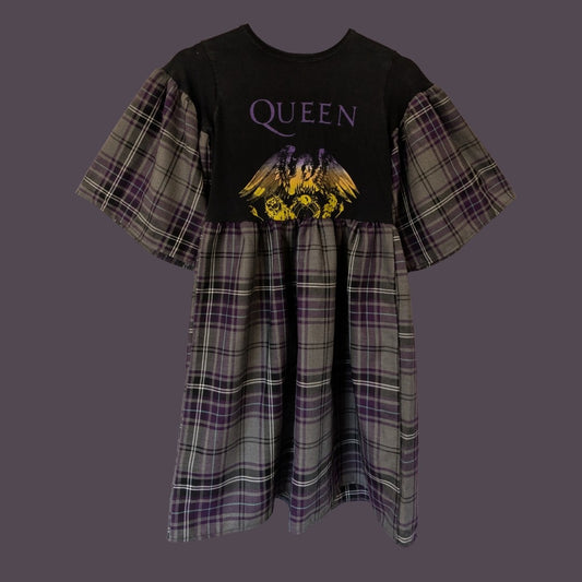 Queen - Purple & Grey Tartan Smock Dress (XS)