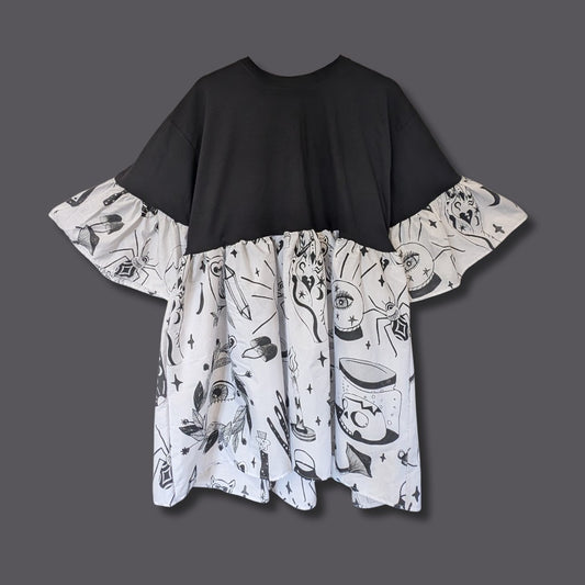 Black & White - Witchy Illustration Print Smock Dress (2XL)