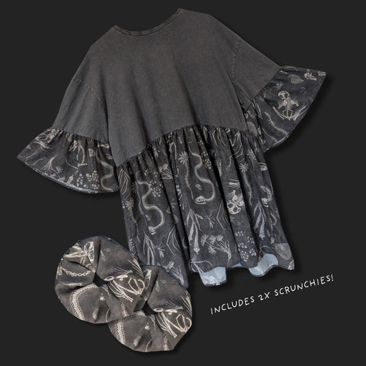 Stonewashed Grey - Animal Skeleton Print Dress - With Scrunchies (2XL)
