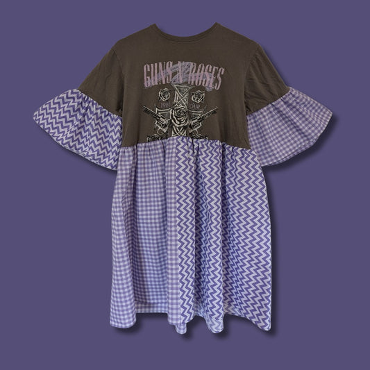 Guns n' Roses - Lilac Gingham Split Print Smock Dress (M)