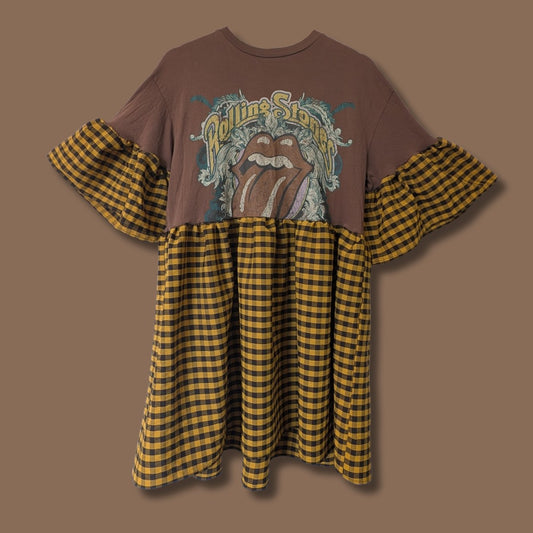 The Rolling Stones - Yellow & Black Gingham Smock Dress (M/L)