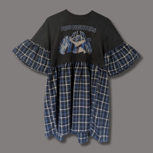 Foo Fighters - Blue Tartan Smock Dress (M)