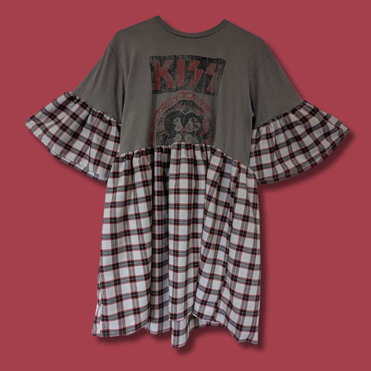 KISS - White & Red Tartan Smock Dress (M)