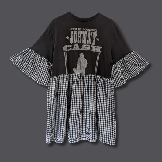 Johnny Cash - Black & White Gingham Smock Dress (M)