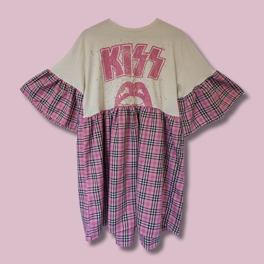 KISS - Bubblegum Pink Tartan Smock Dress (L)
