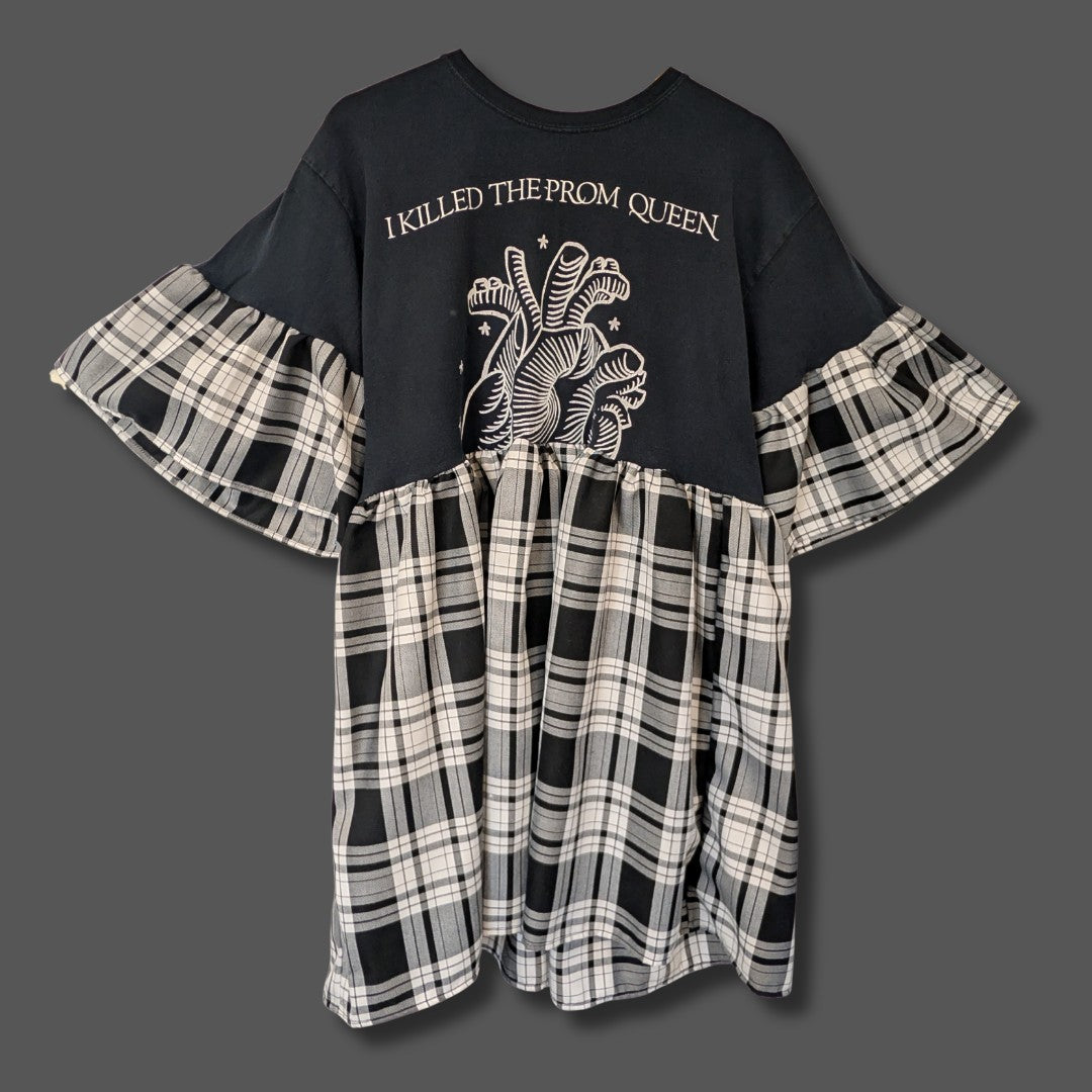 I Killed the Prom Queen - Black & White Tartan Smock Dress (L)