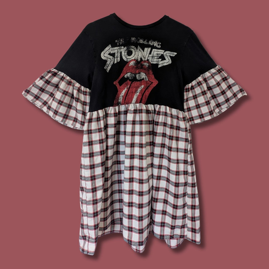 The Rolling Stones - White & Red Tartan Smock Dress (M)